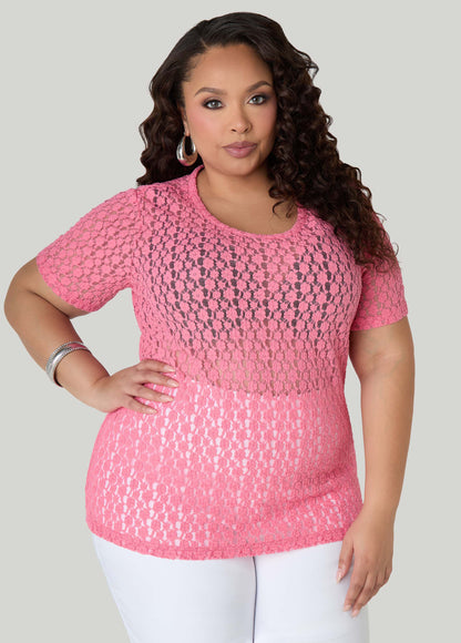 Ashley Stewart Floral Mesh Tee Confetti