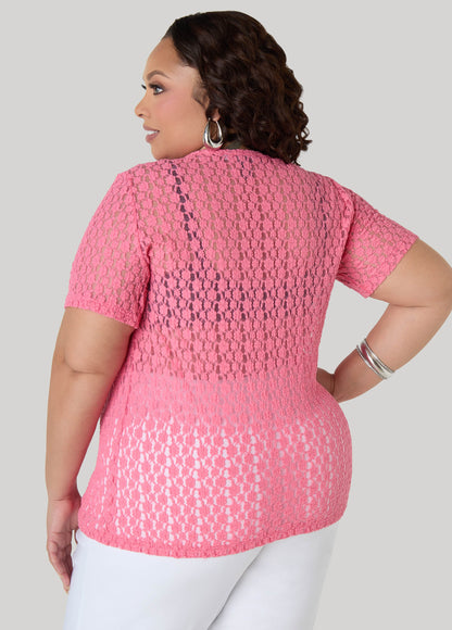 Ashley Stewart Floral Mesh Tee Confetti