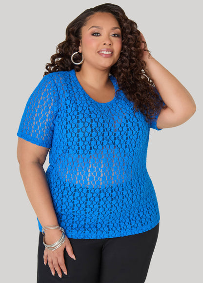 Ashley Stewart Floral Mesh Tee Confetti