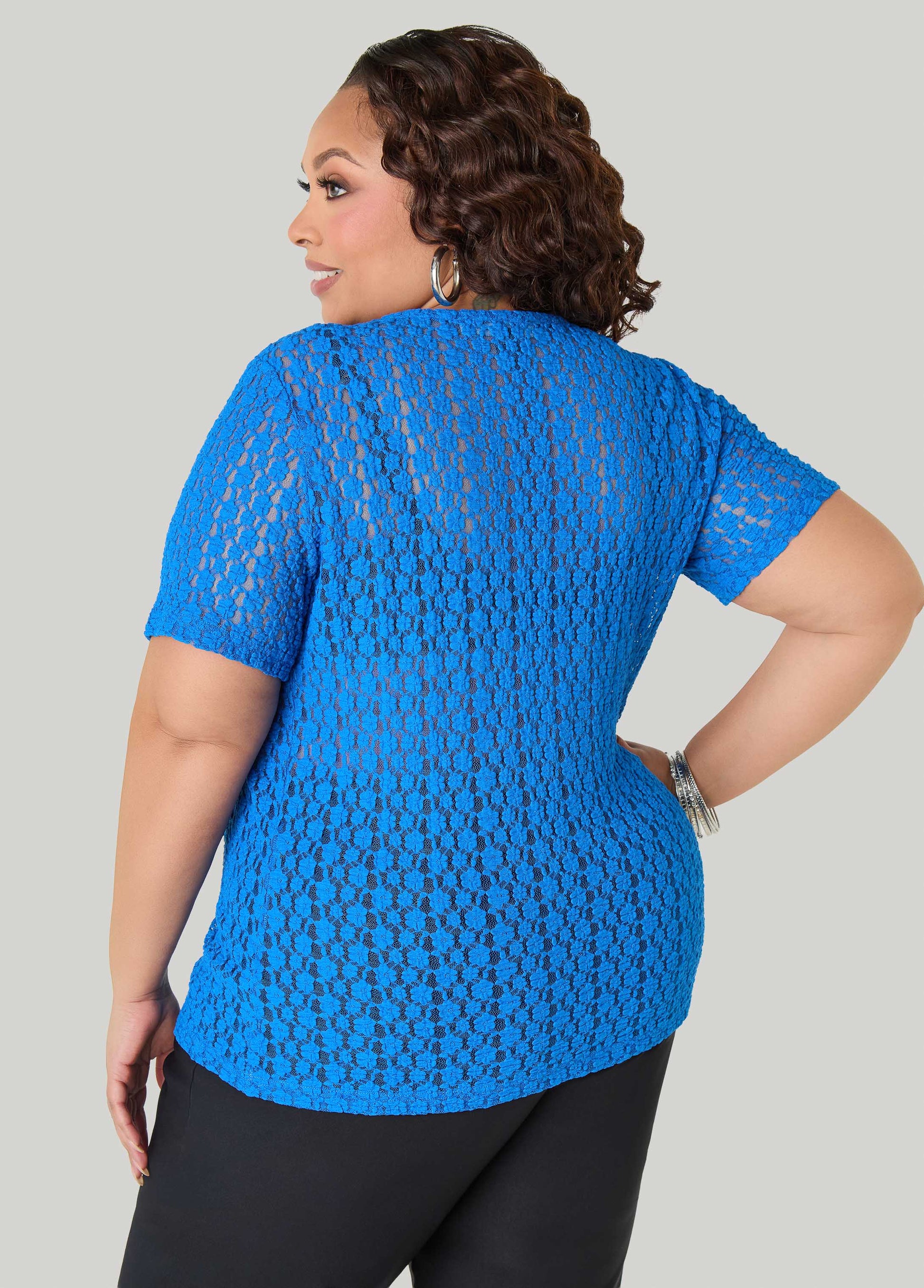 Ashley Stewart Floral Mesh Tee Confetti
