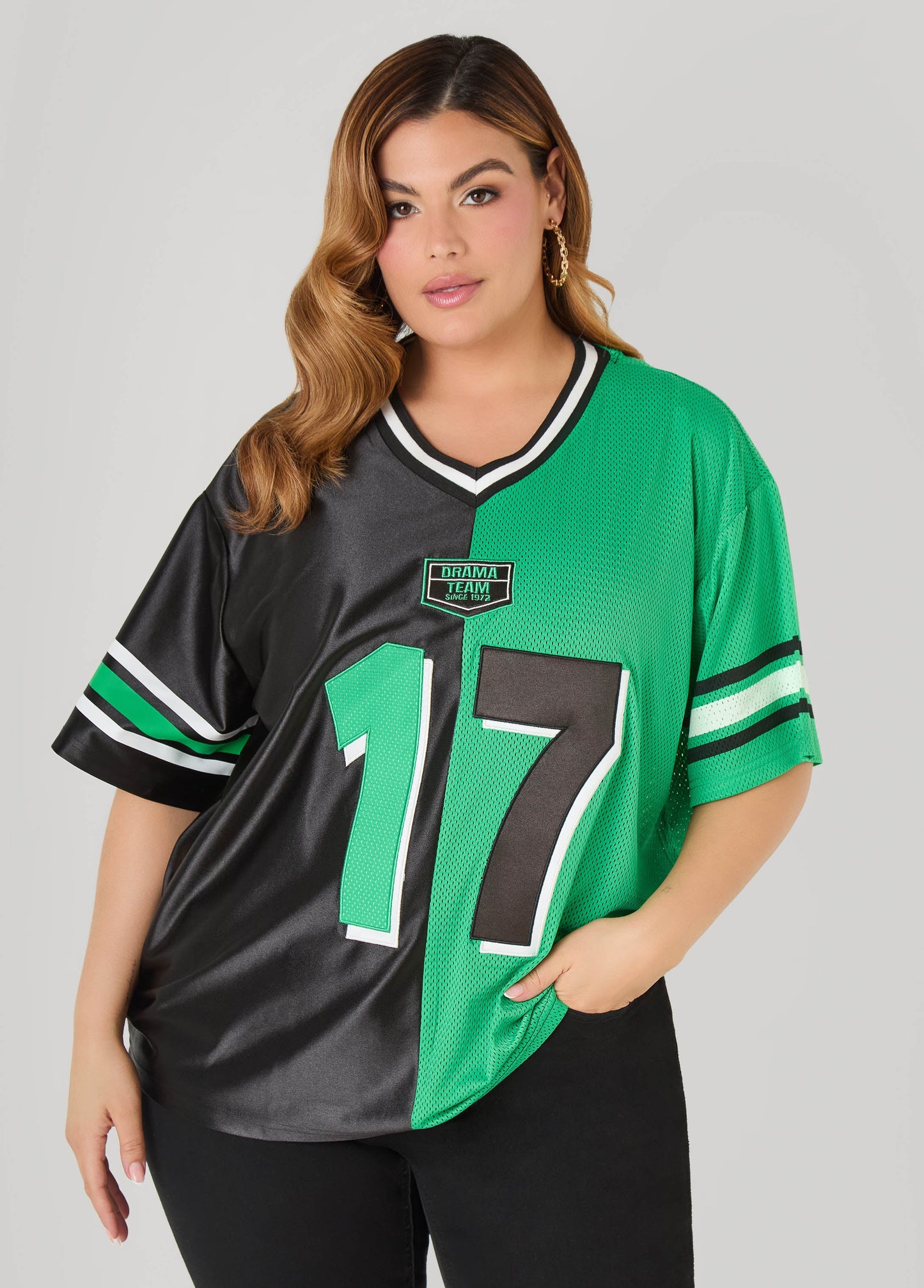Ashley Stewart Drama Team Two Tone Jersey Black Combo