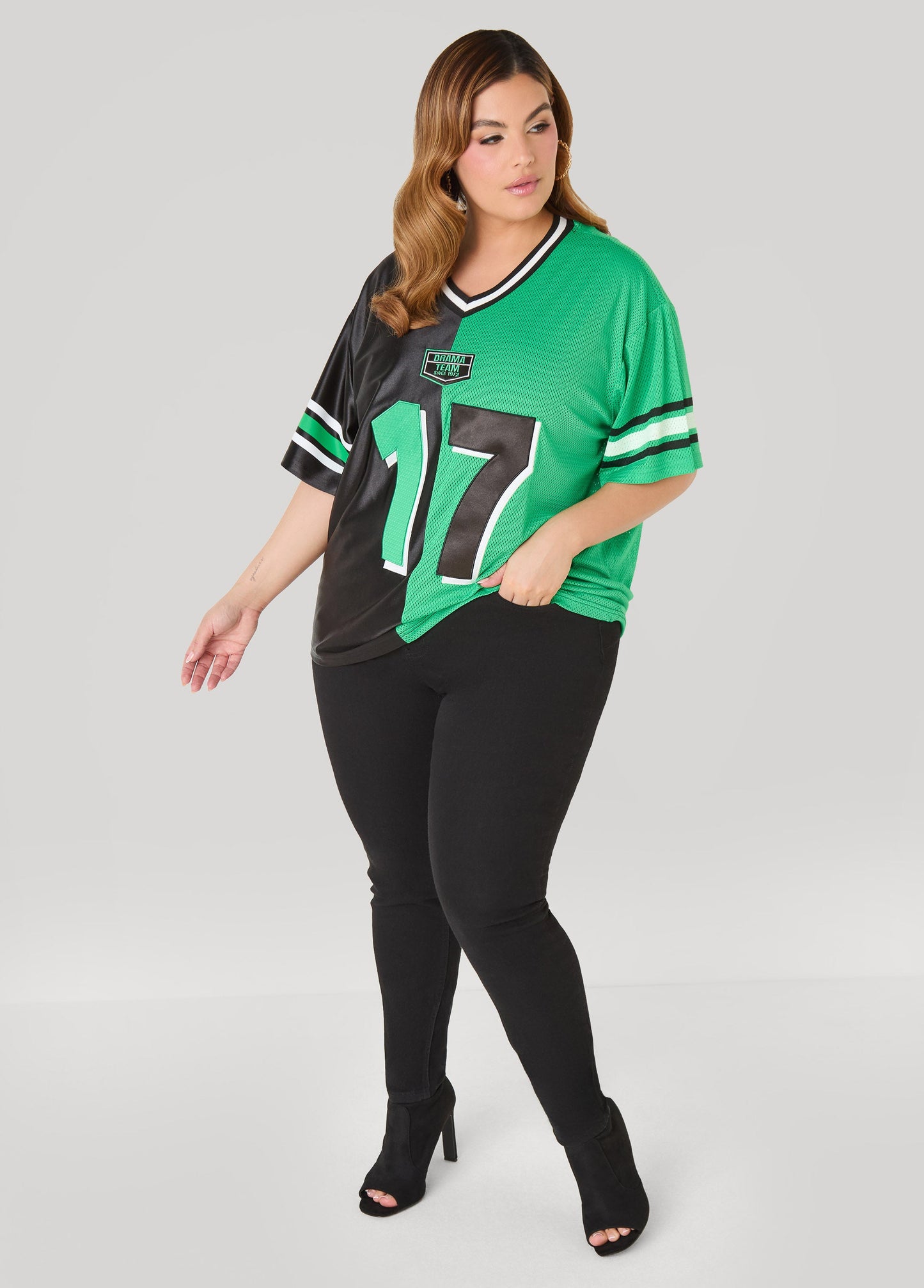 Ashley Stewart Drama Team Two Tone Jersey Black Combo