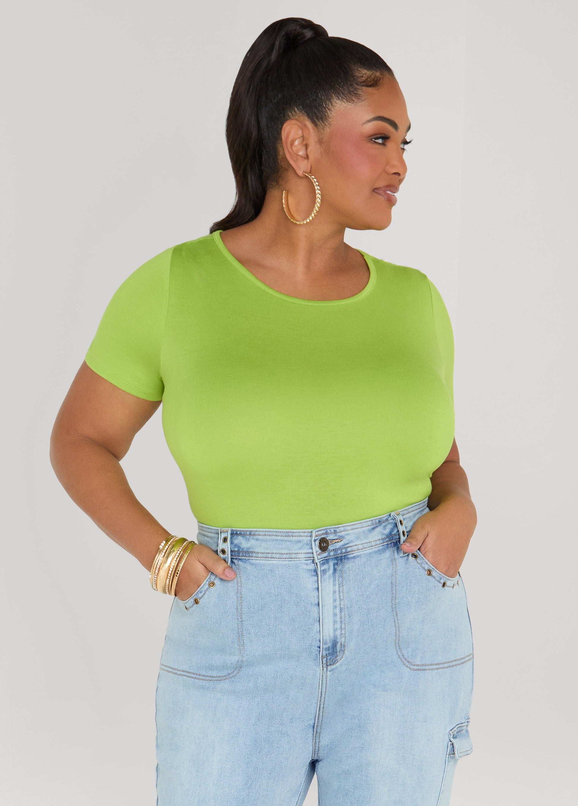 Ashley Stewart The Basic Crewneck Tee Macaw Green