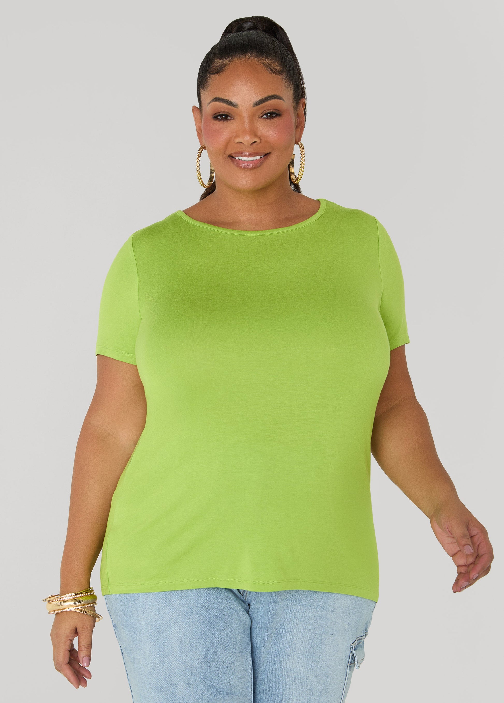 Ashley Stewart The Basic Crewneck Tee Macaw Green