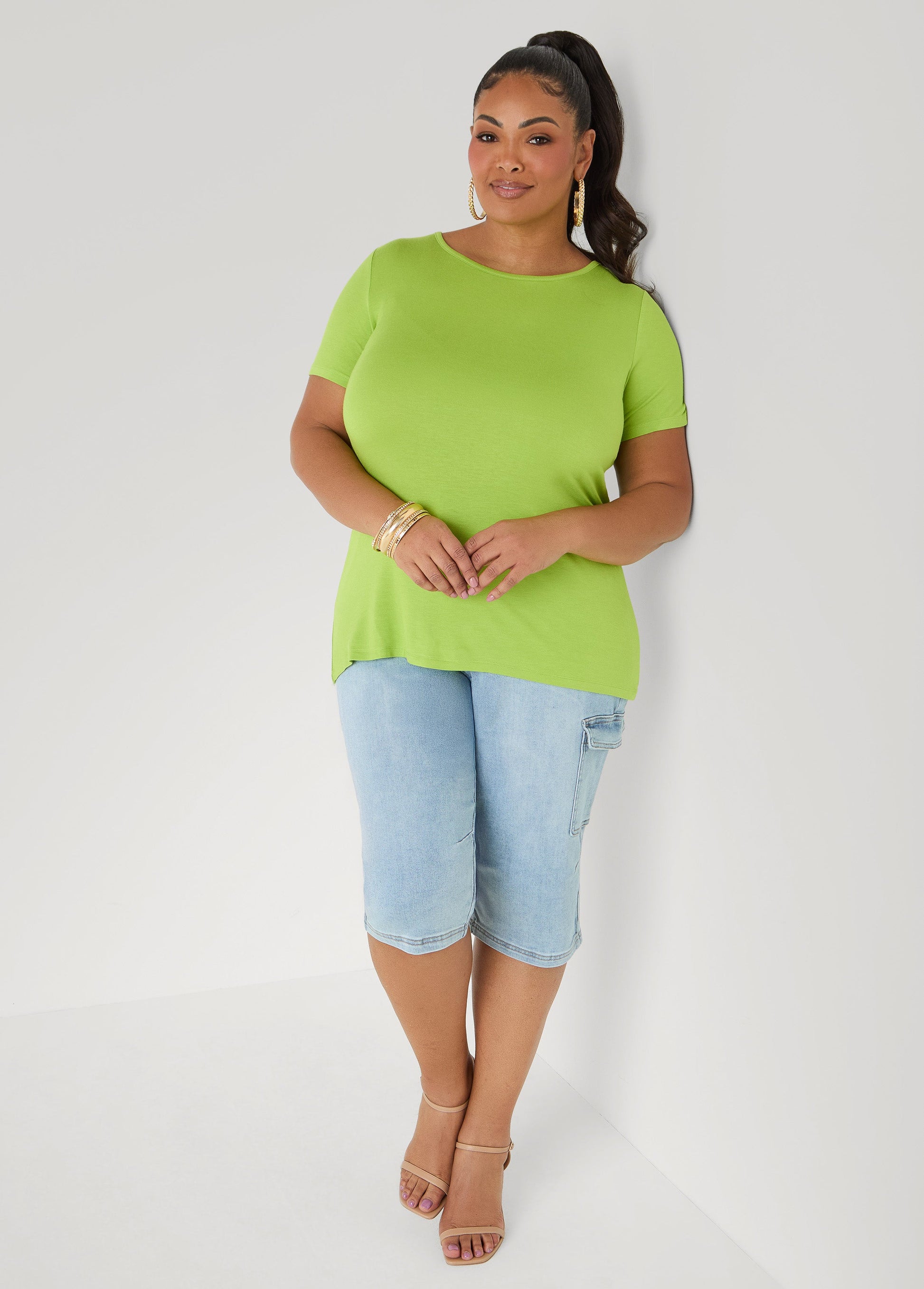 Ashley Stewart The Basic Crewneck Tee Macaw Green