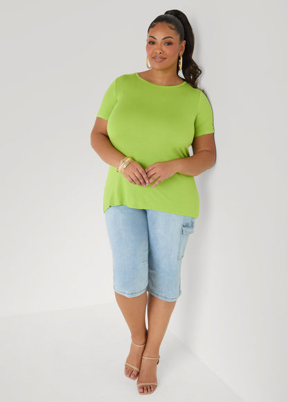 Ashley Stewart The Basic Crewneck Tee Macaw Green