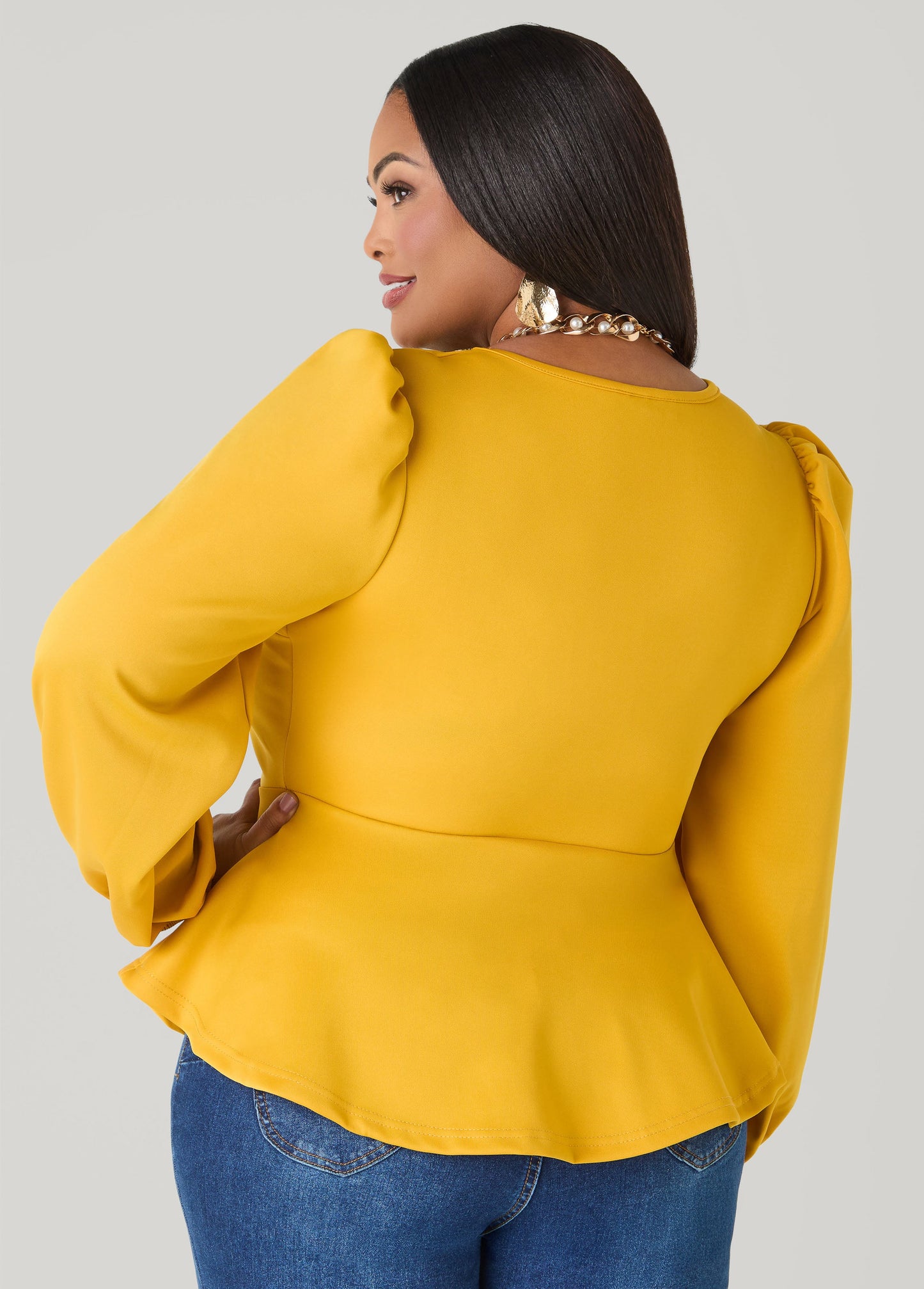 Ashley Stewart Puff Sleeved Peplum Top Foxglove