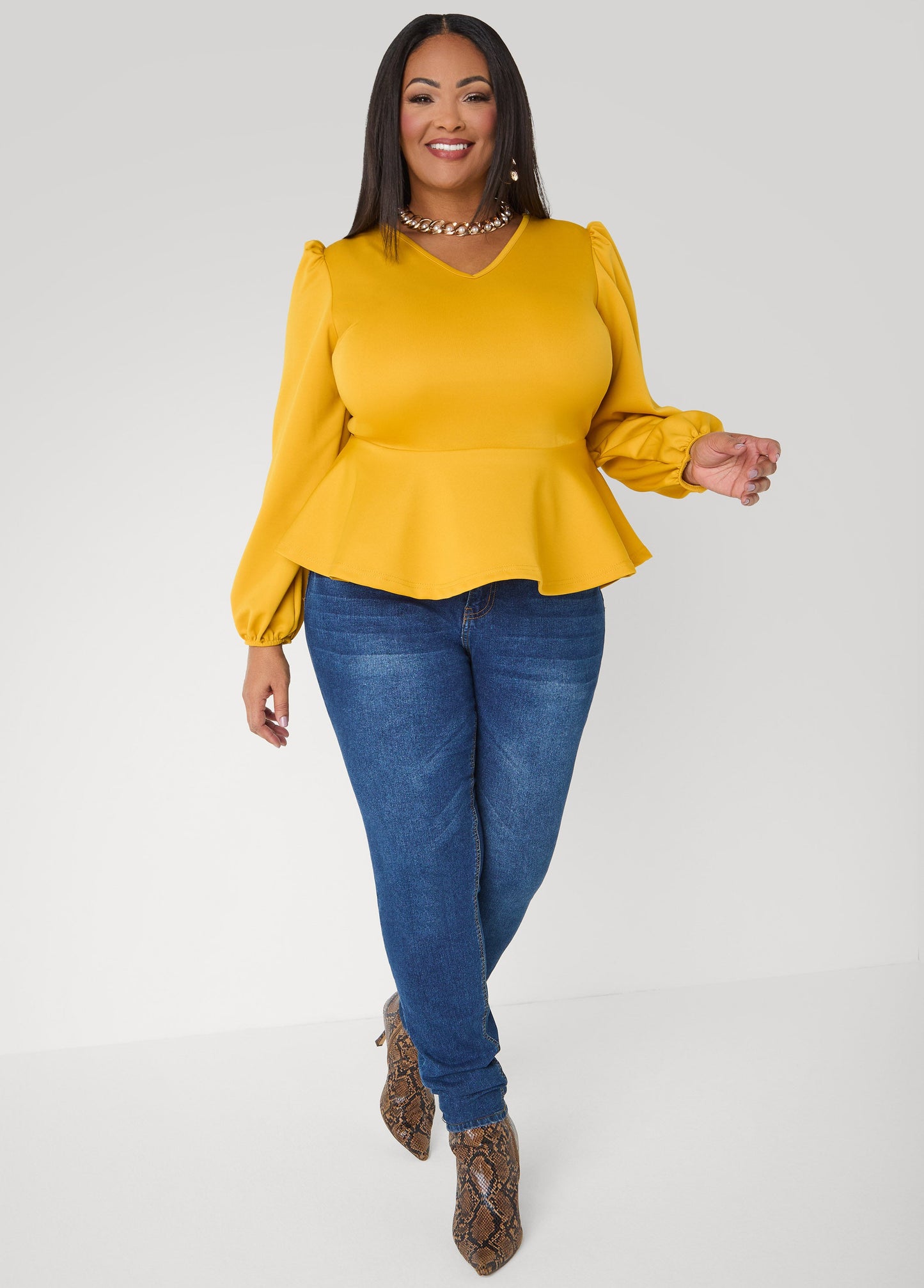 Ashley Stewart Puff Sleeved Peplum Top Foxglove