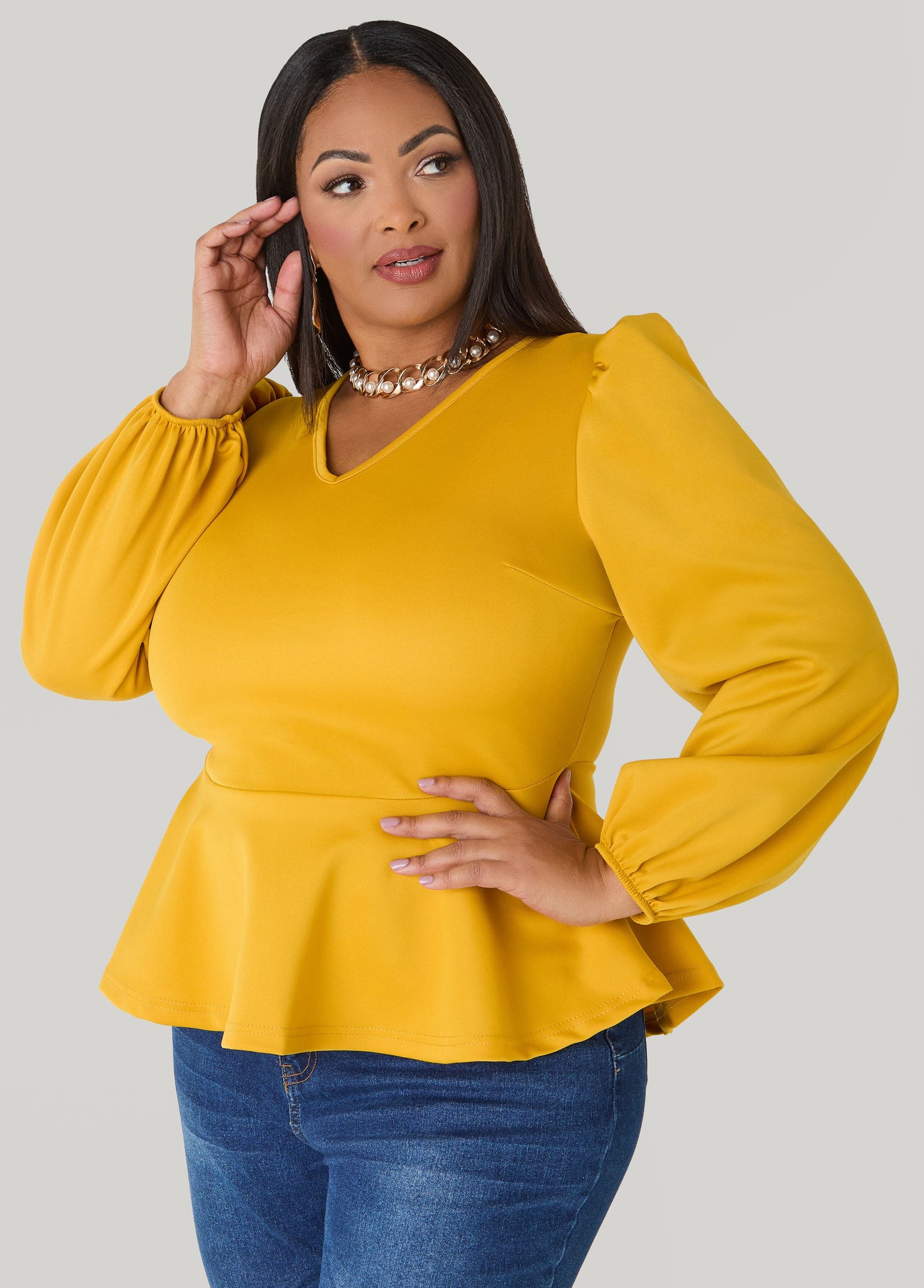 Ashley Stewart Puff Sleeved Peplum Top Foxglove