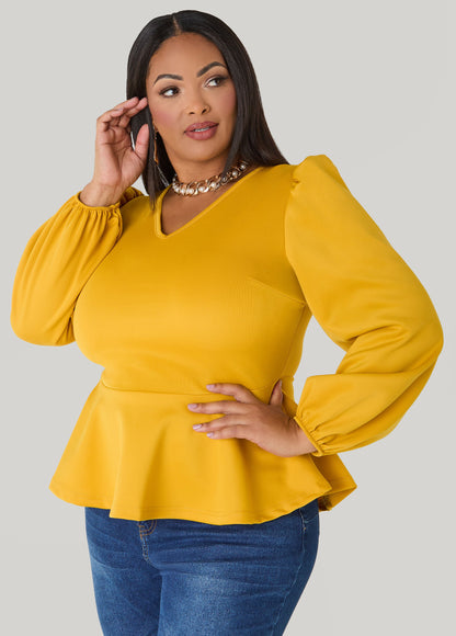 Ashley Stewart Puff Sleeved Peplum Top Foxglove