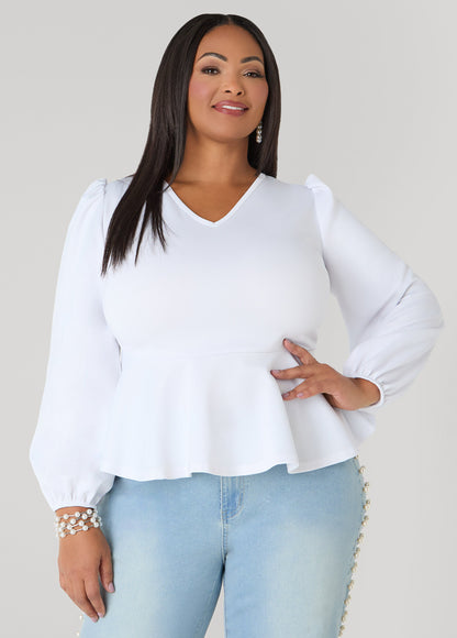 Ashley Stewart Puff Sleeved Peplum Top Foxglove