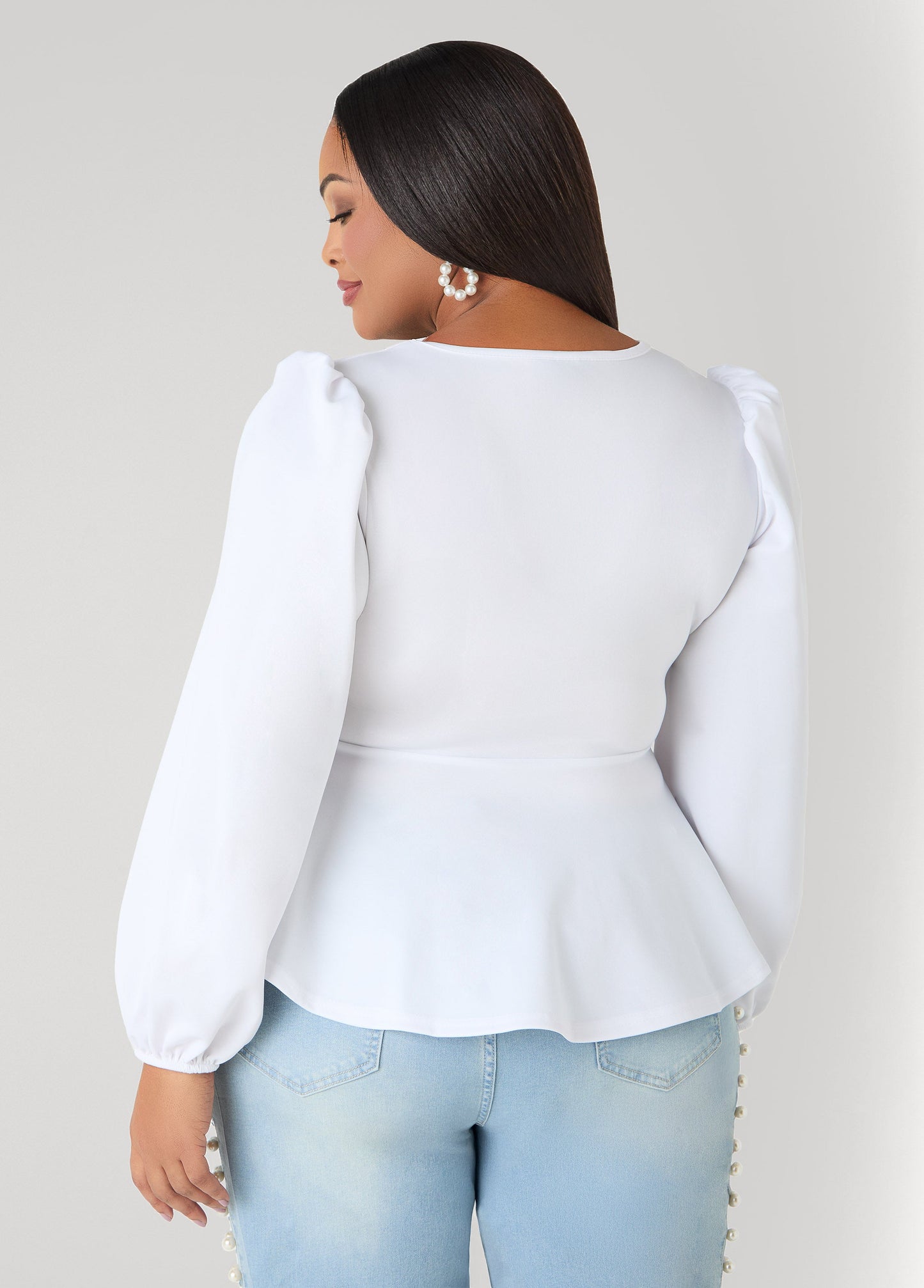 Ashley Stewart Puff Sleeved Peplum Top Foxglove