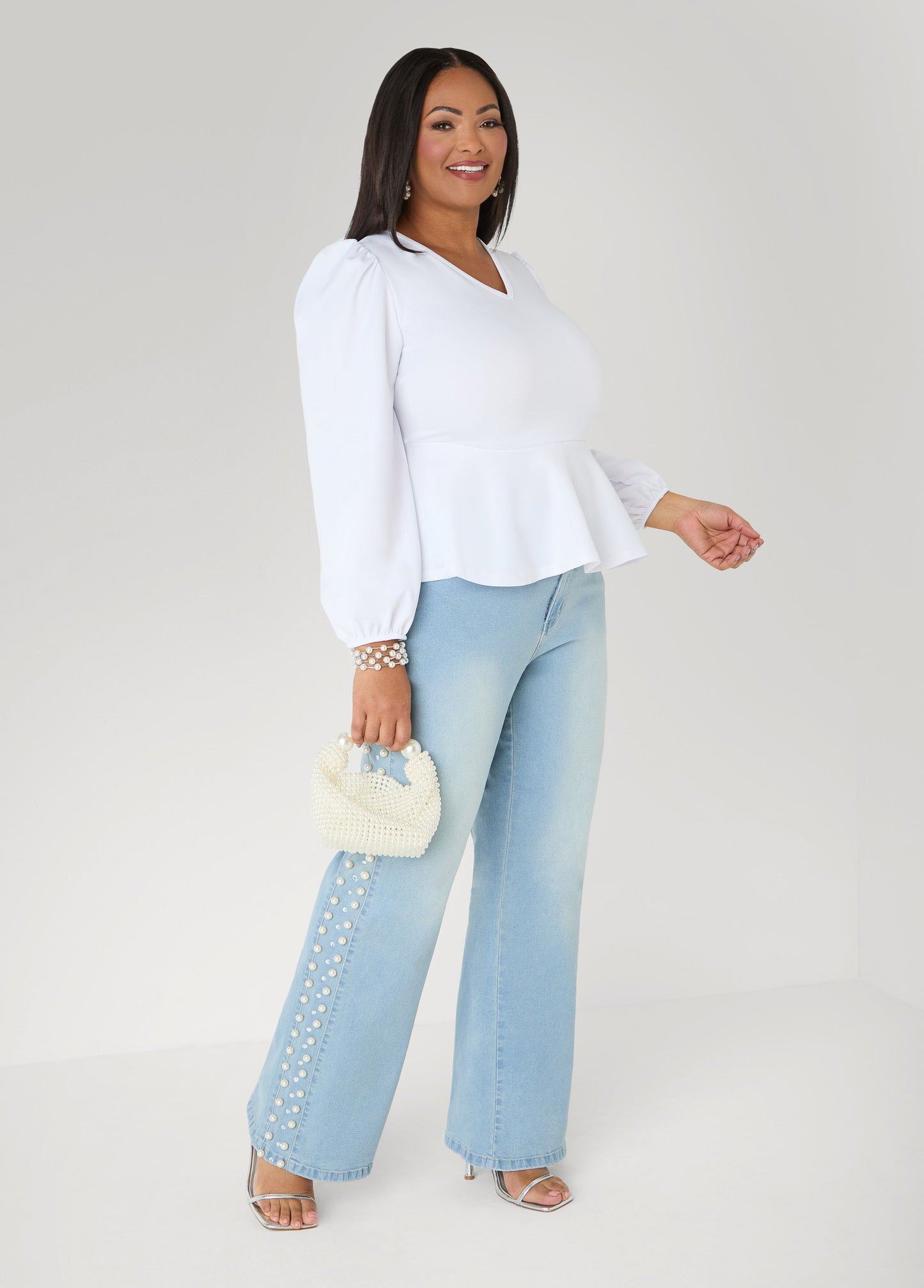 Ashley Stewart Puff Sleeved Peplum Top Foxglove