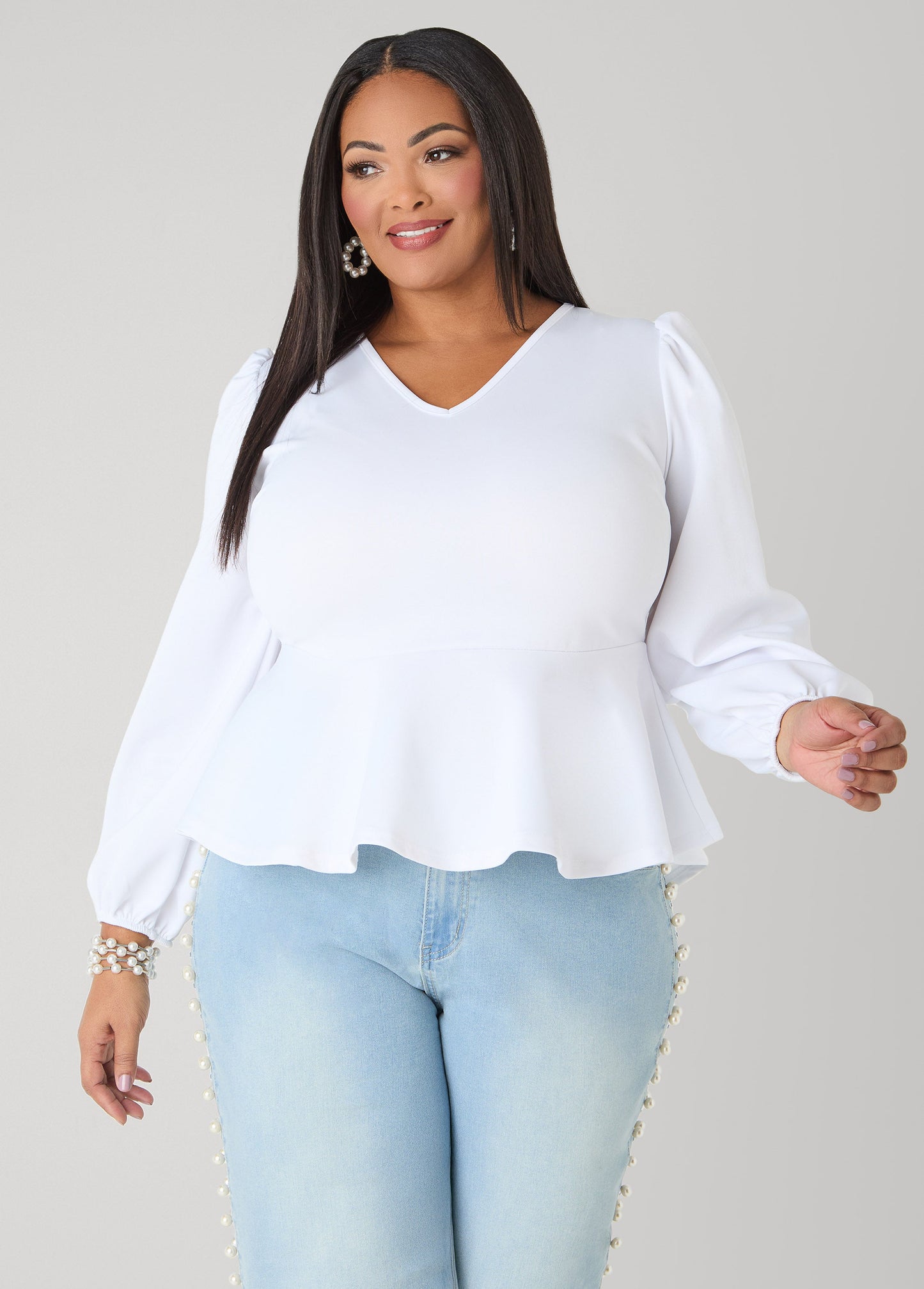 Ashley Stewart Puff Sleeved Peplum Top Foxglove