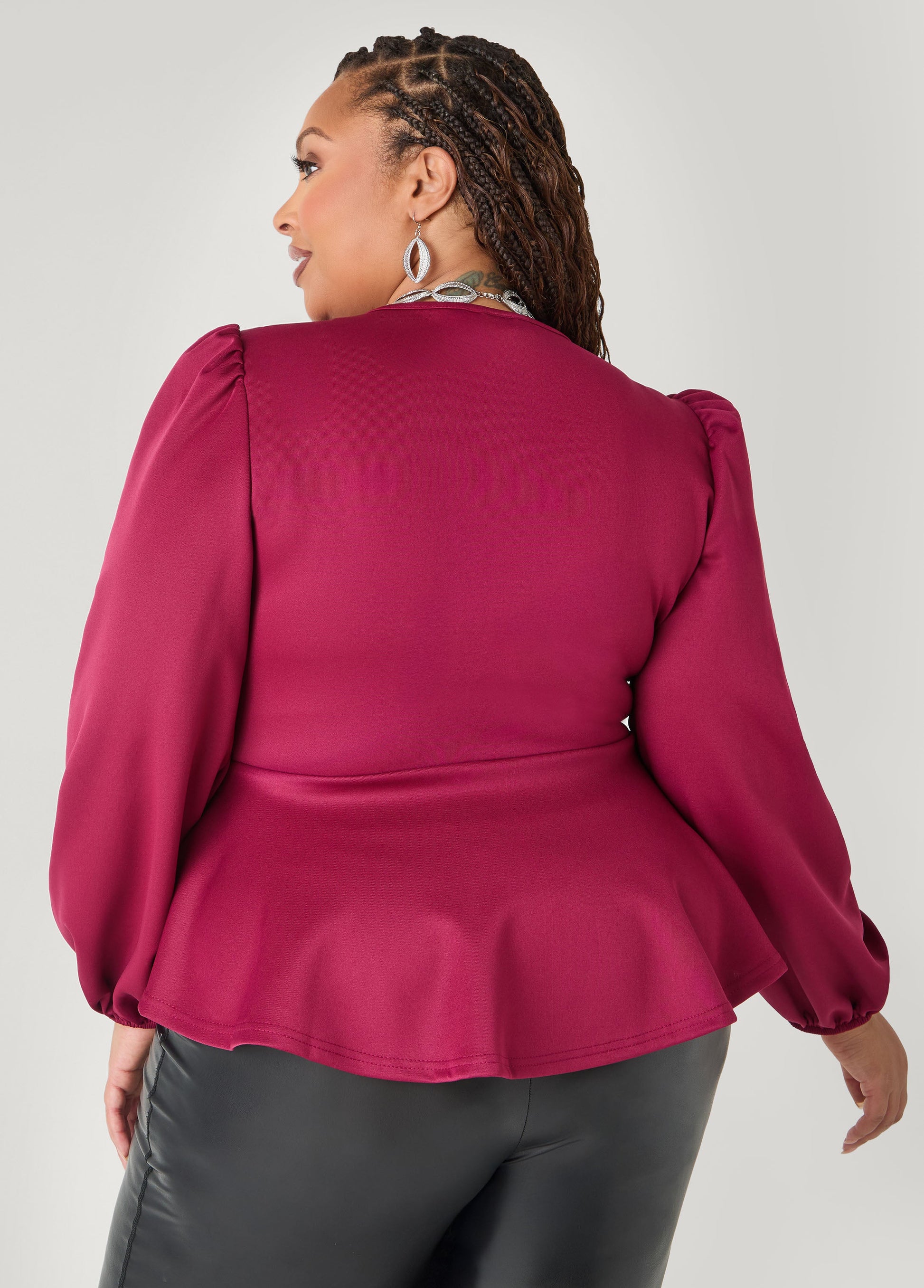 Ashley Stewart Puff Sleeved Peplum Top Foxglove