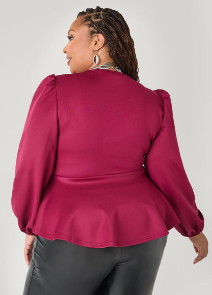 Ashley Stewart Puff Sleeved Peplum Top Foxglove