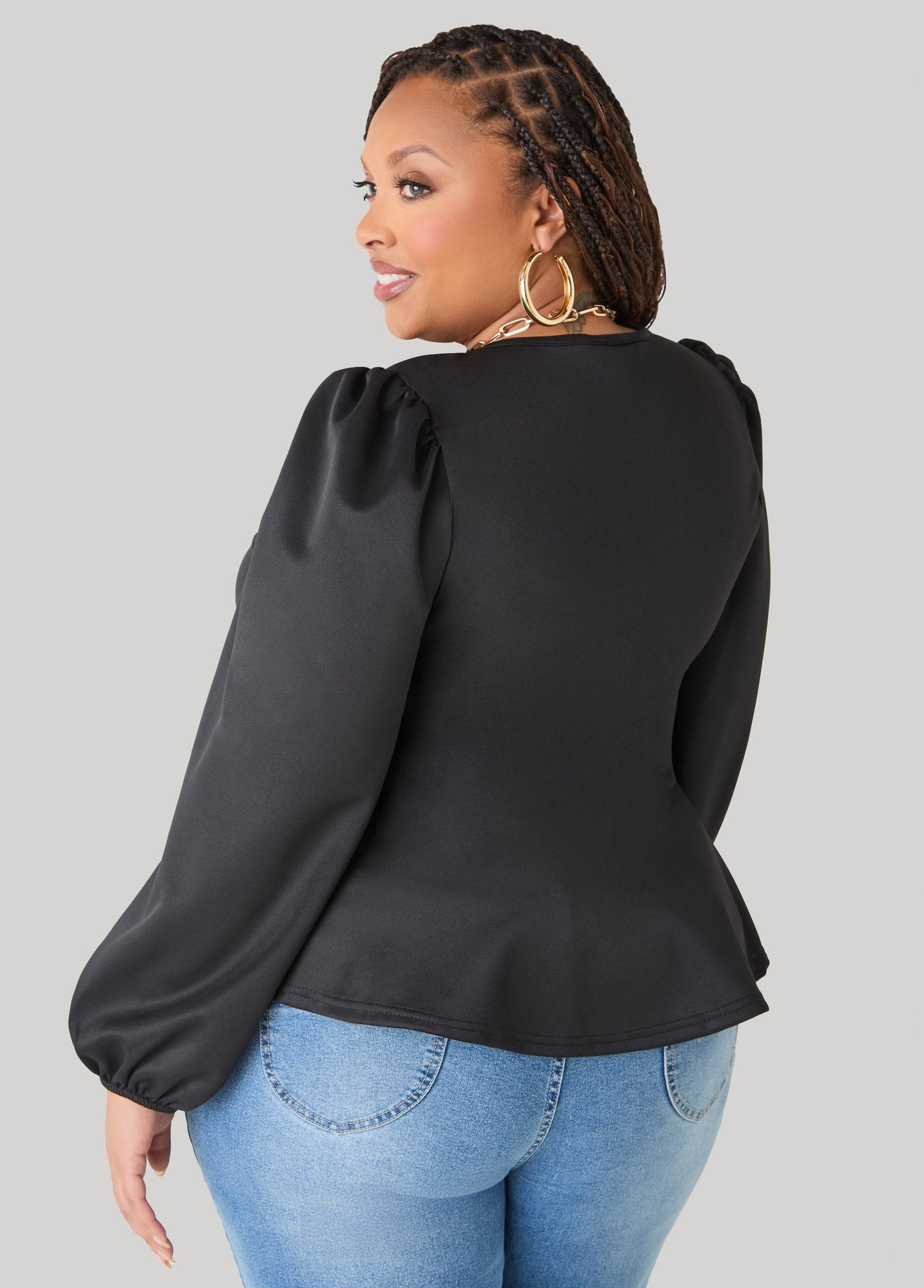 Ashley Stewart Puff Sleeved Peplum Top Foxglove