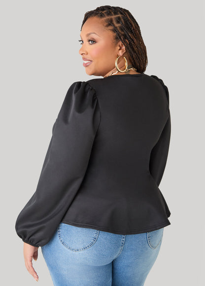 Ashley Stewart Puff Sleeved Peplum Top Foxglove