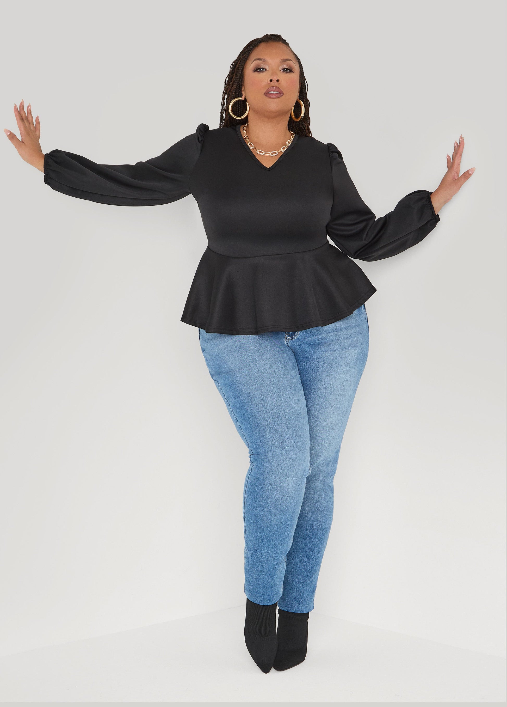 Ashley Stewart Puff Sleeved Peplum Top Foxglove