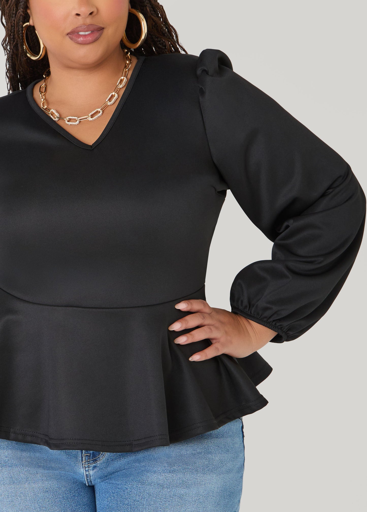 Ashley Stewart Puff Sleeved Peplum Top Foxglove