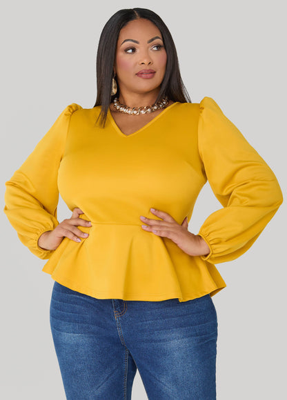 Ashley Stewart Puff Sleeved Peplum Top Foxglove