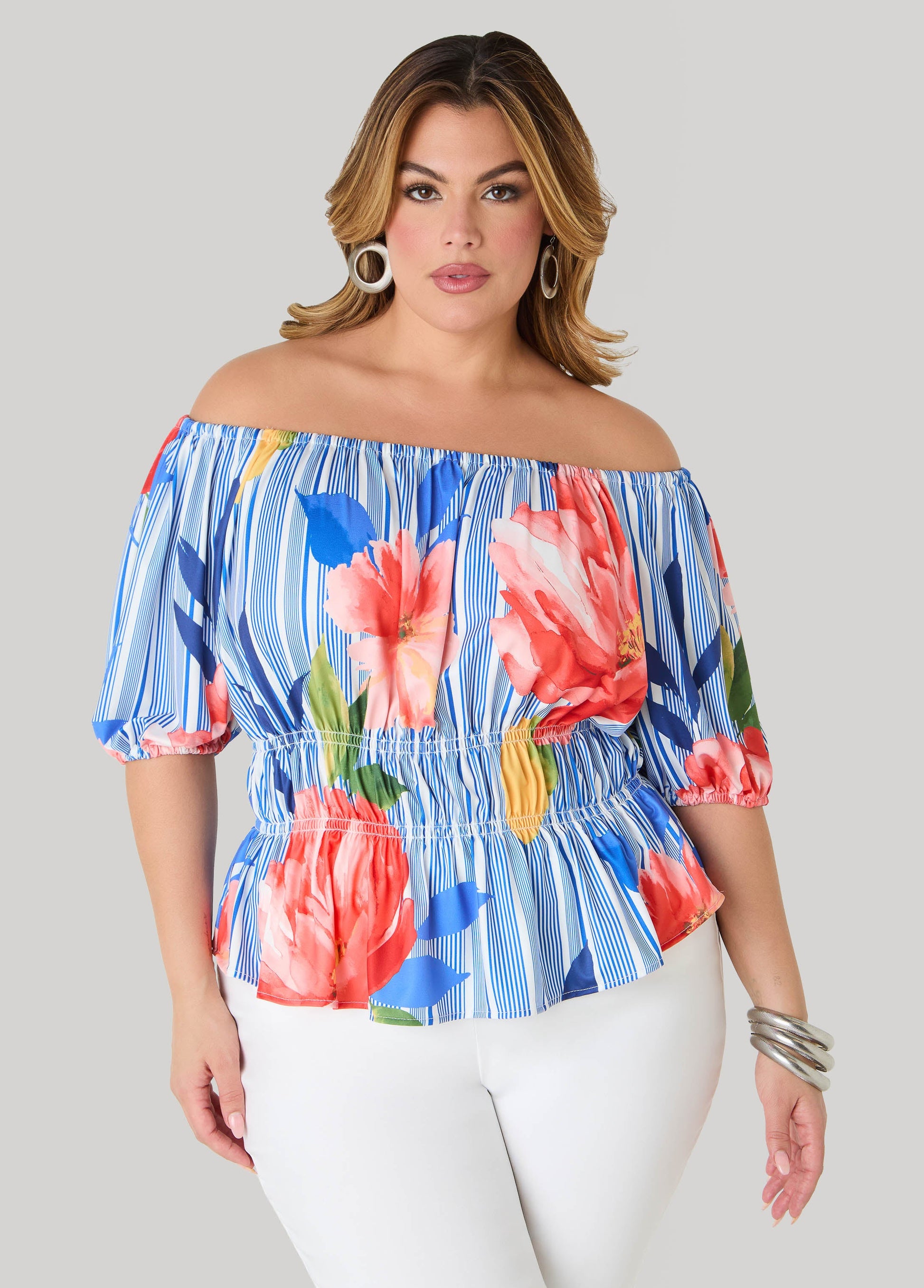 Ashley Stewart Off The Shoulder Floral Top Multi