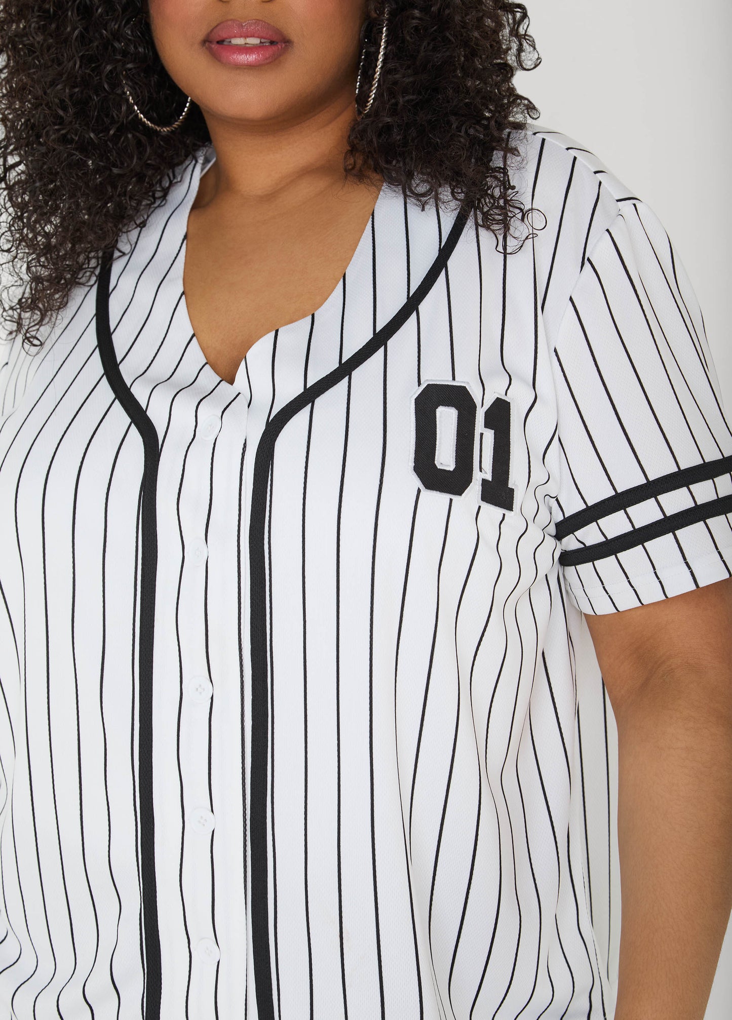 Ashley Stewart Striped Baseball Jersey Black White