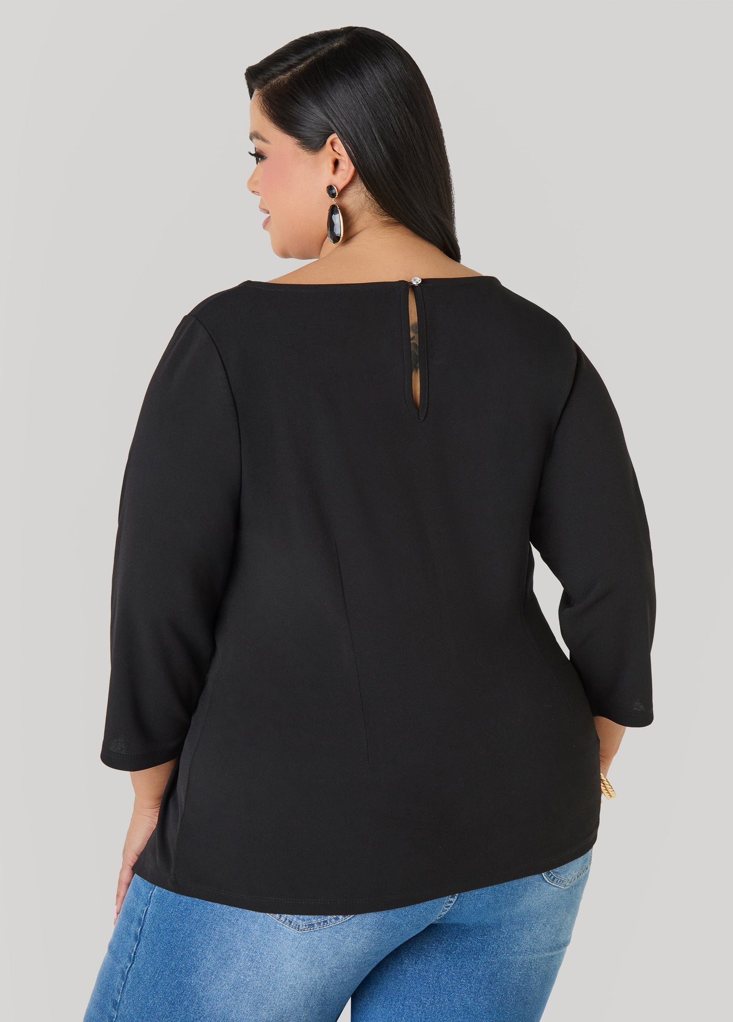 Ashley Stewart Knotted Boat Neck Top Black