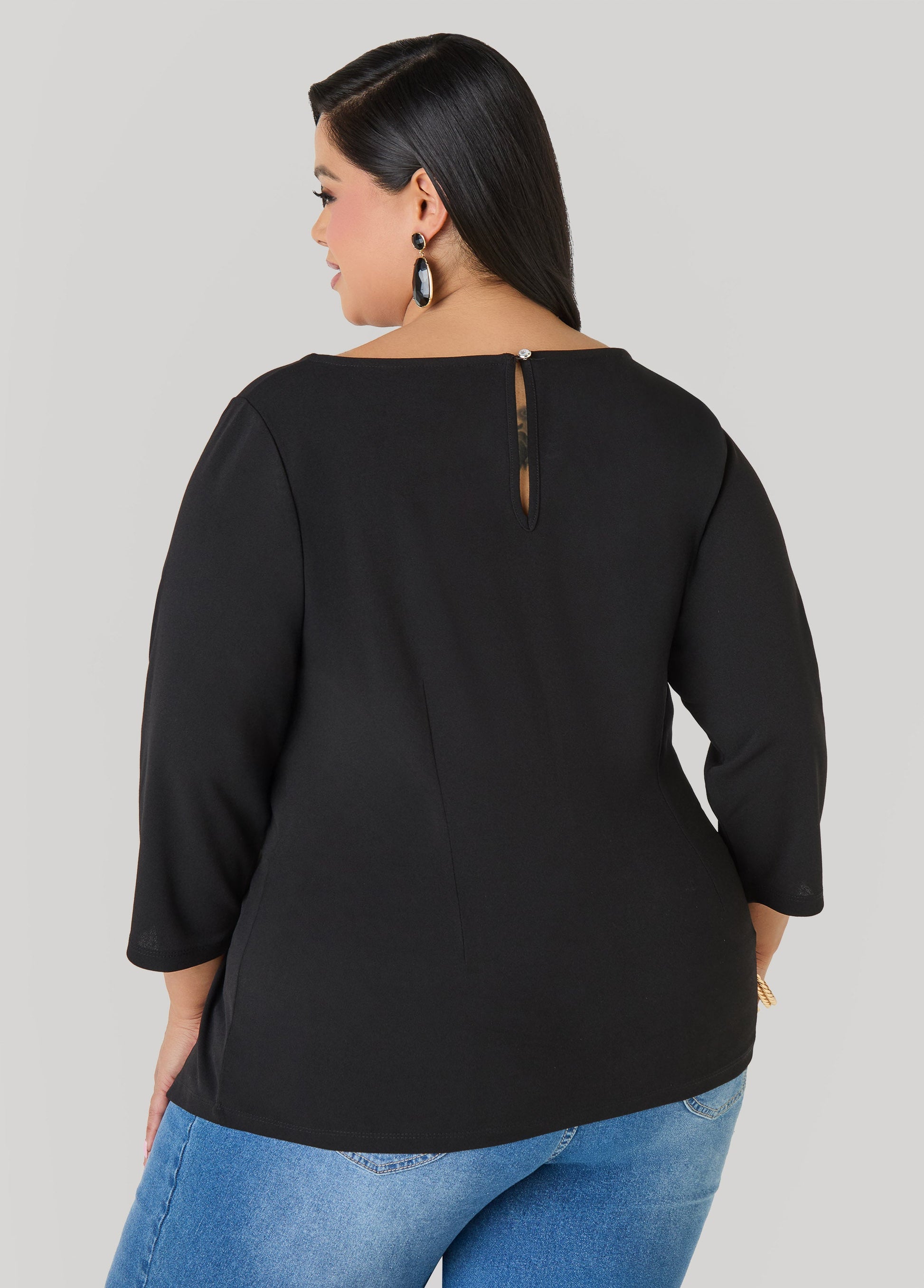 Ashley Stewart Knotted Boat Neck Top Black