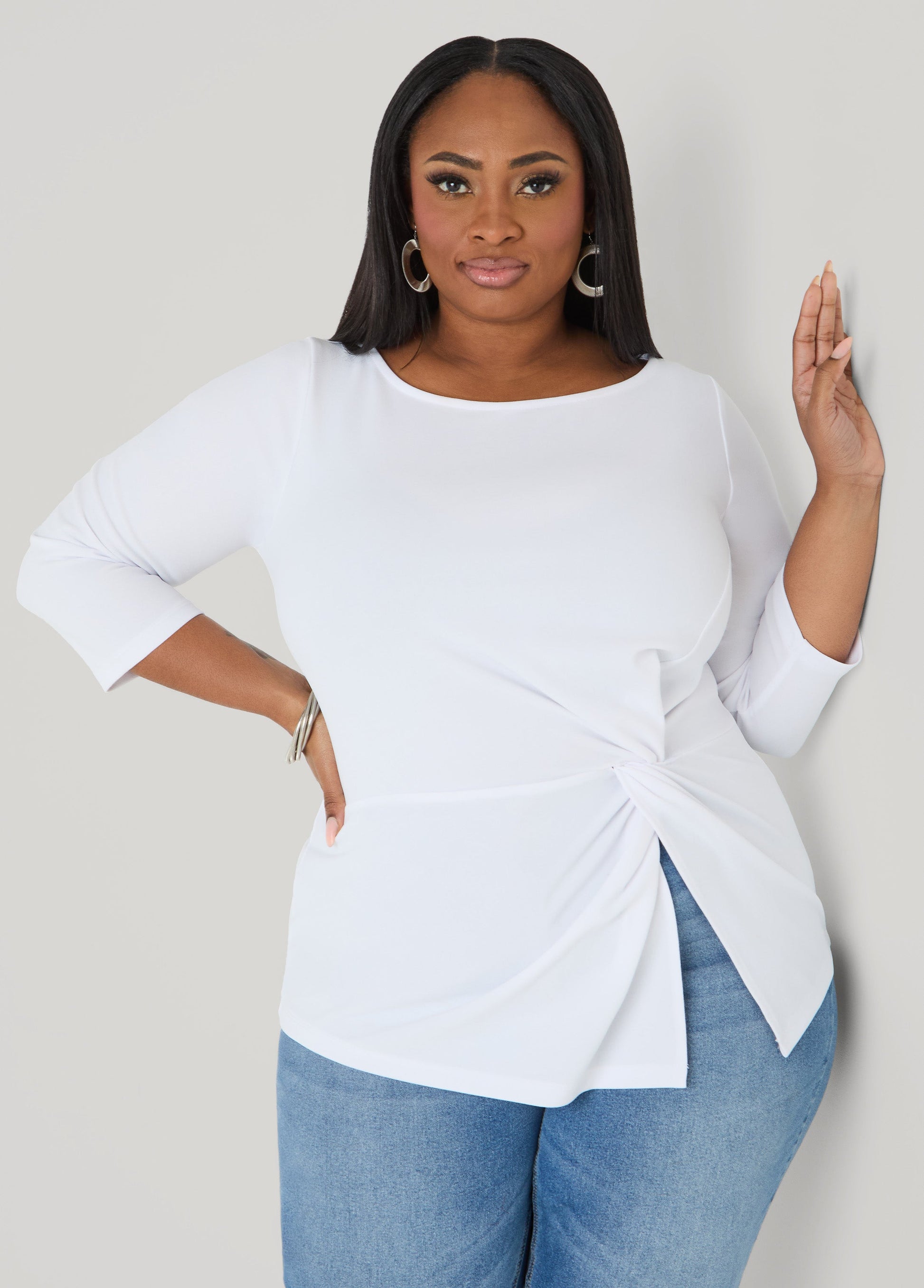 Ashley Stewart Knotted Boat Neck Top Black