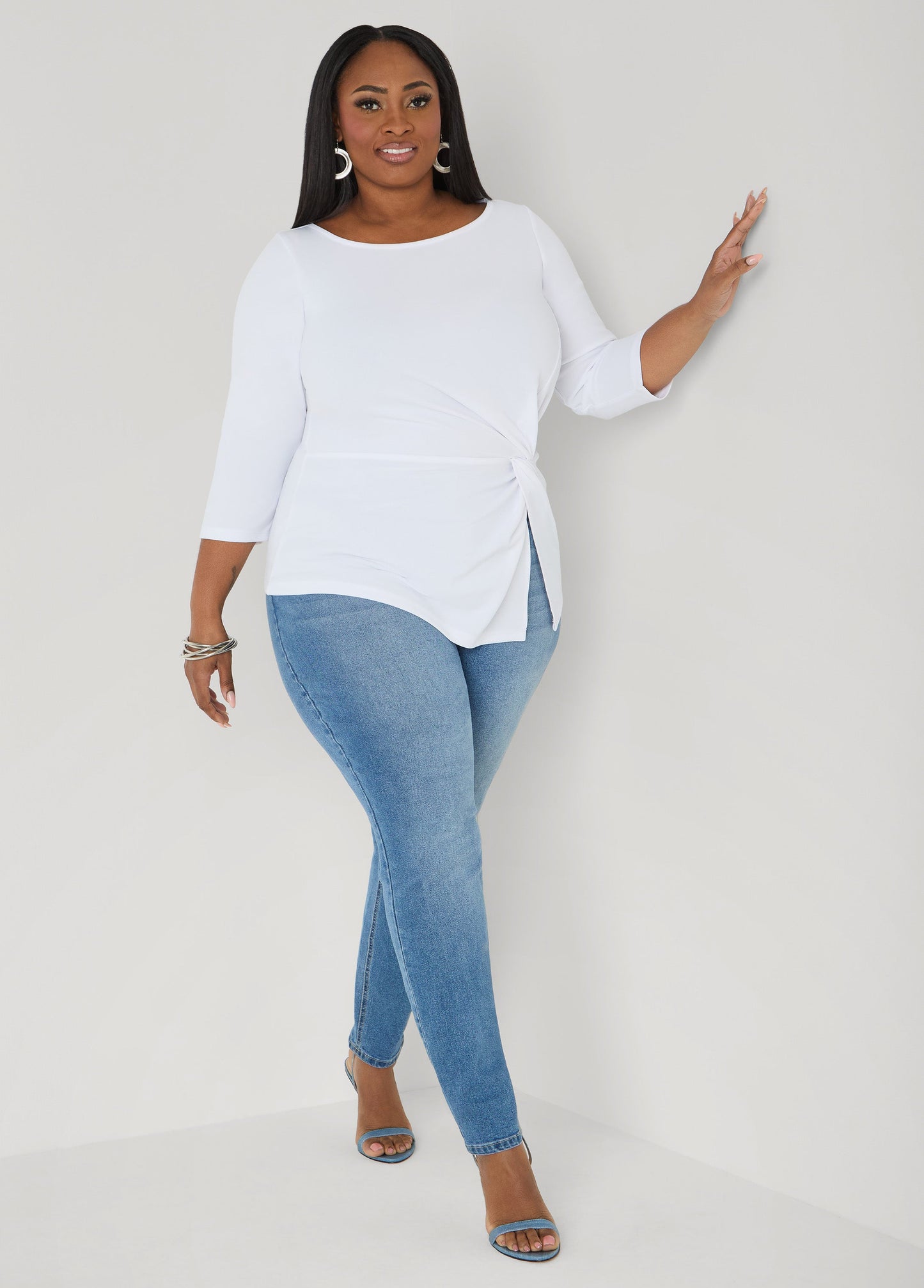 Ashley Stewart Knotted Boat Neck Top Black