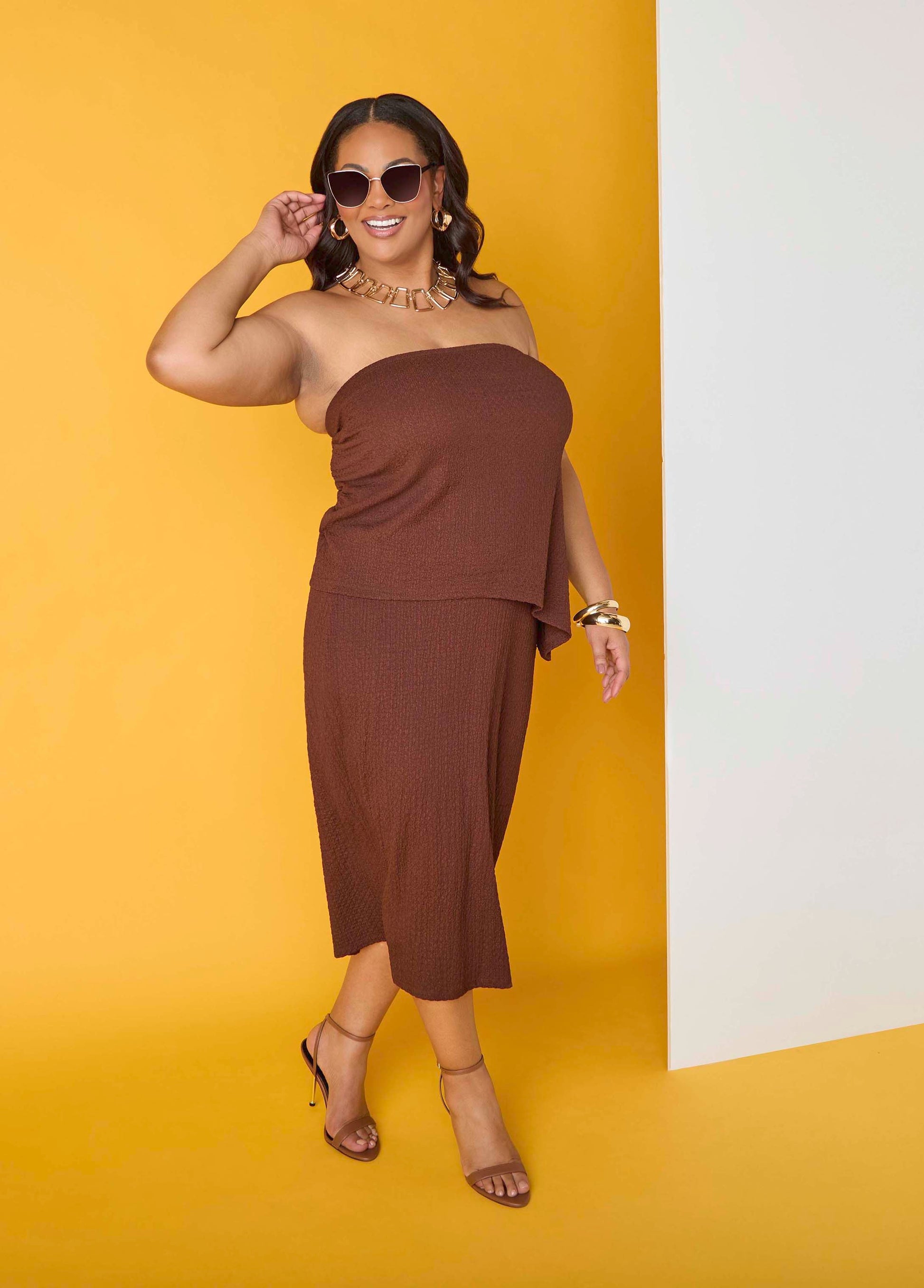 Ashley Stewart Textured Asymmetric Tube Top Calypso Coral