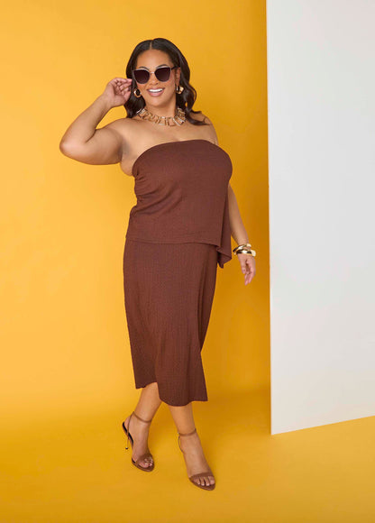 Ashley Stewart Textured Asymmetric Tube Top Calypso Coral