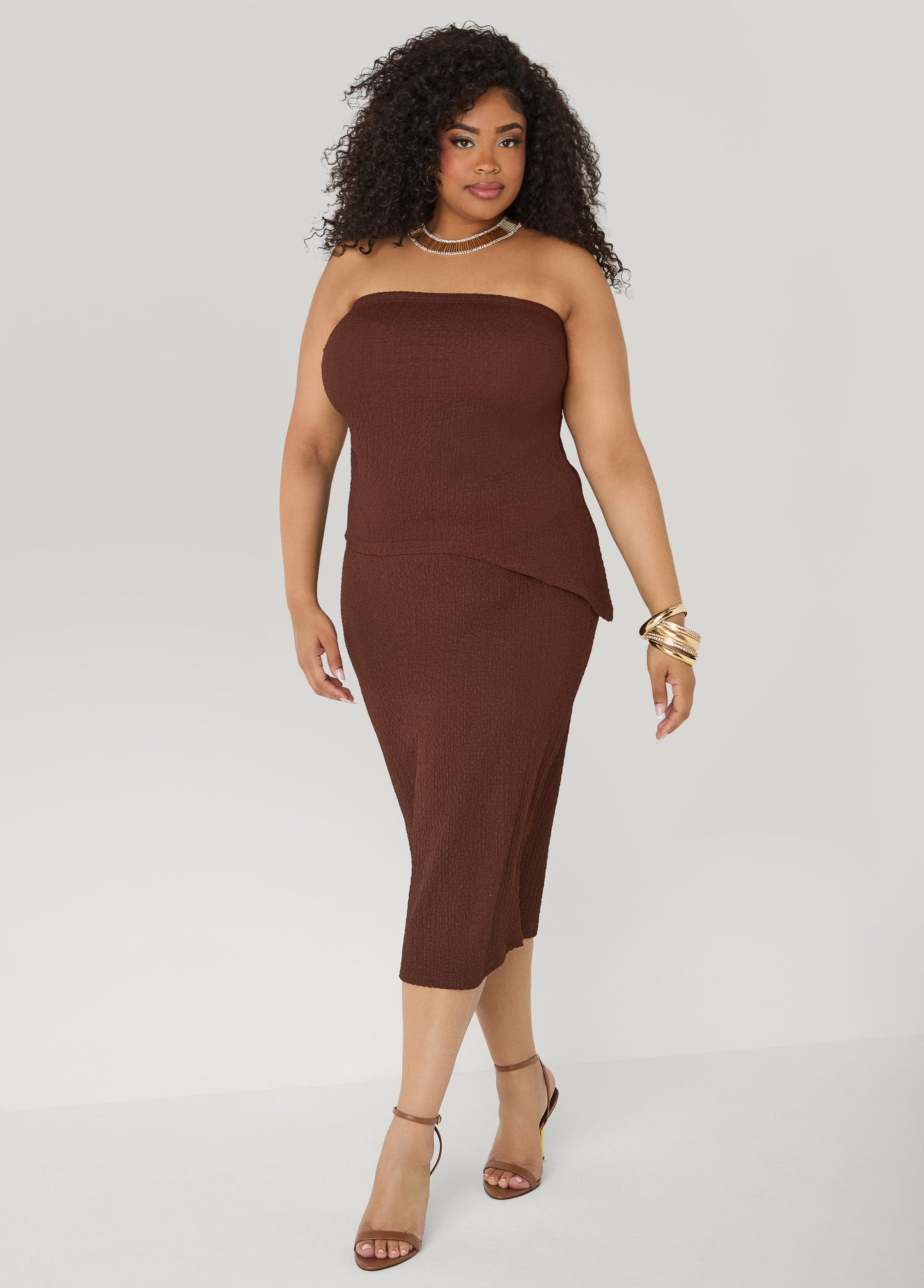 Ashley Stewart Textured Asymmetric Tube Top Calypso Coral