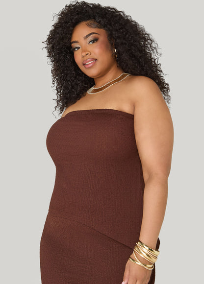 Ashley Stewart Textured Asymmetric Tube Top Calypso Coral