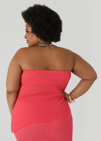 Ashley Stewart Textured Asymmetric Tube Top Calypso Coral