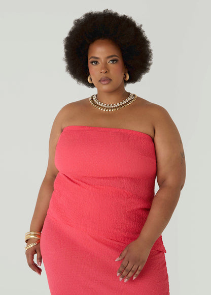 Ashley Stewart Textured Asymmetric Tube Top Calypso Coral
