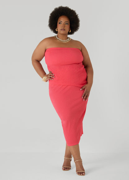 Ashley Stewart Textured Asymmetric Tube Top Calypso Coral