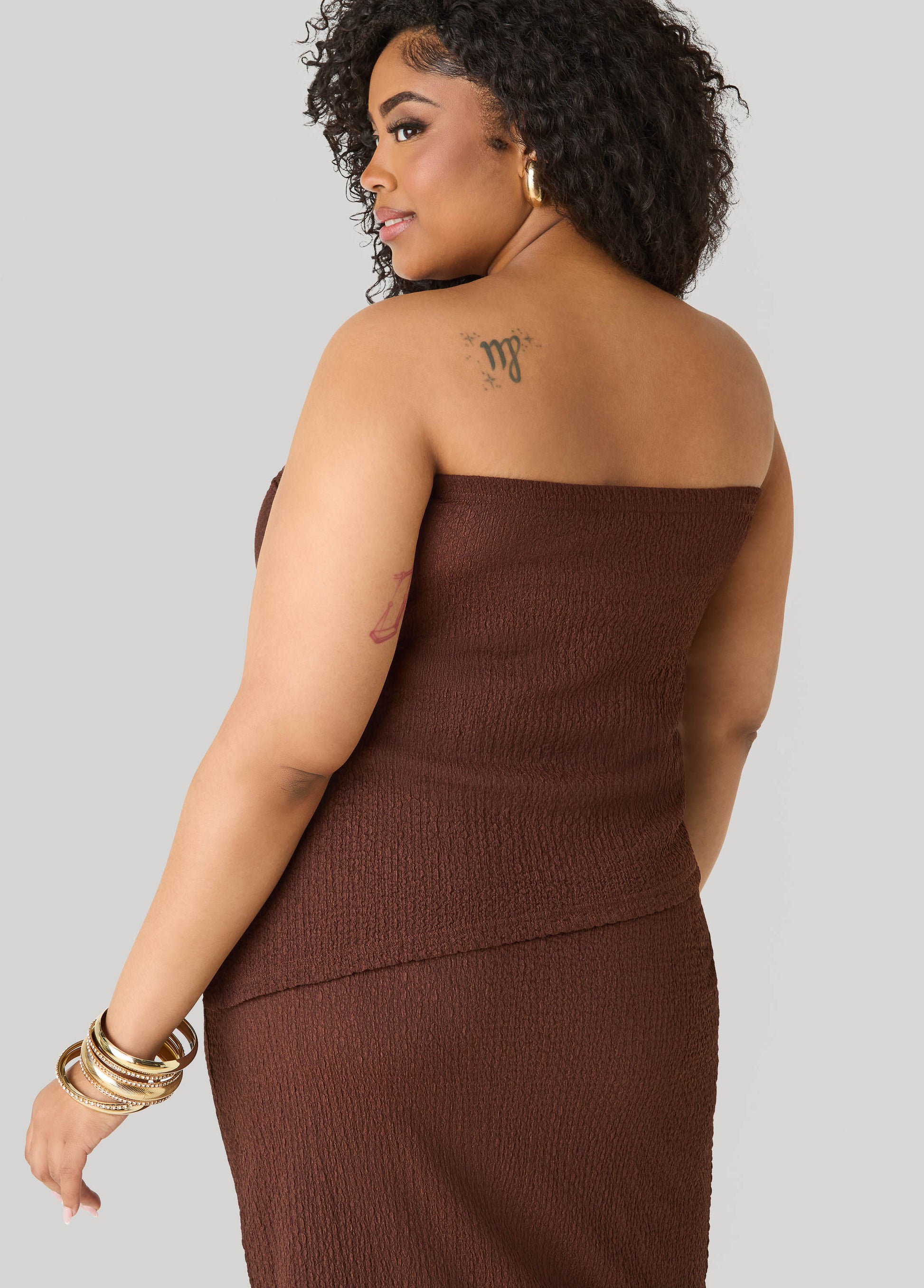 Ashley Stewart Textured Asymmetric Tube Top Calypso Coral