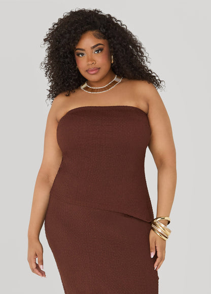 Ashley Stewart Textured Asymmetric Tube Top Calypso Coral