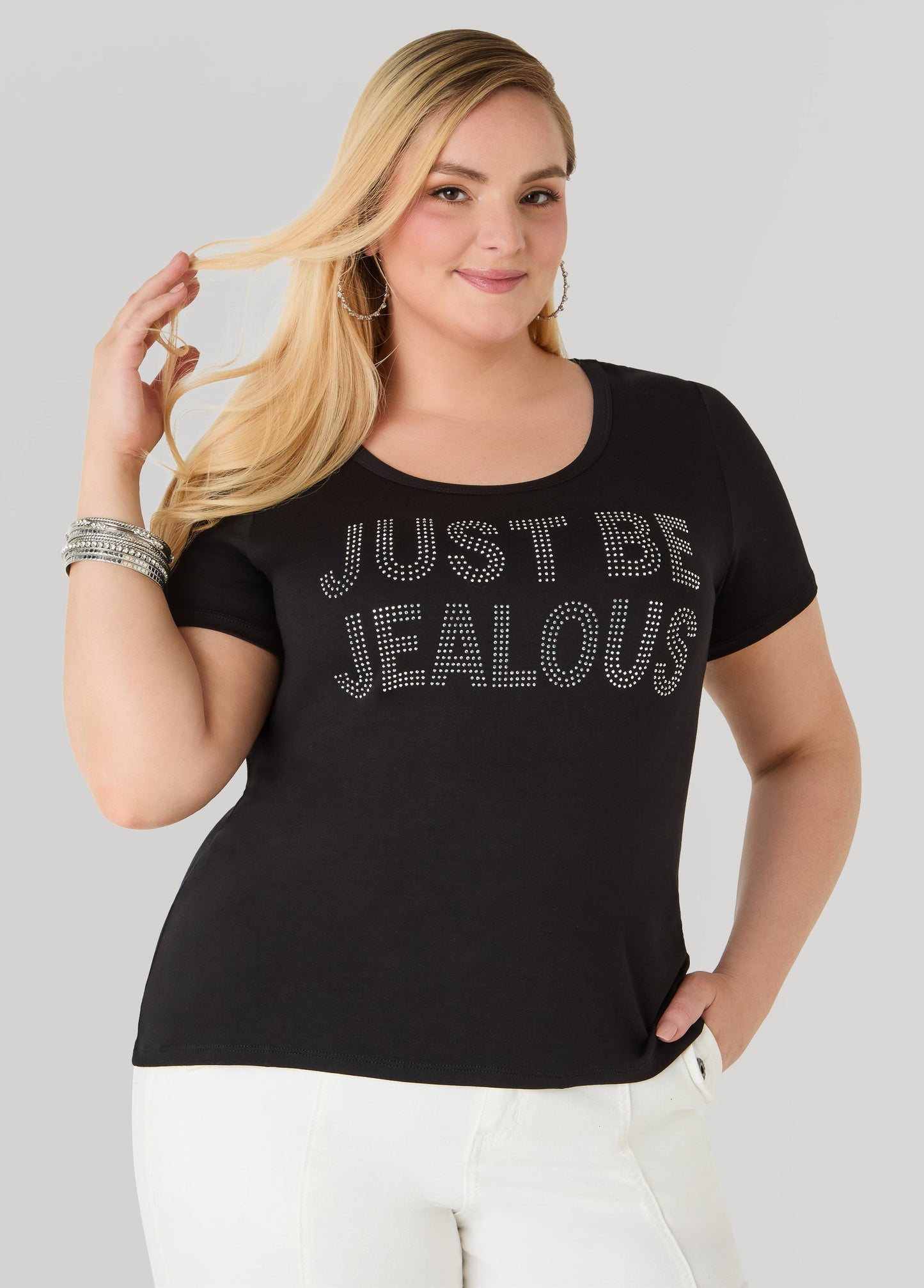 Ashley Stewart Just Be Jealous Crystal Tee Black