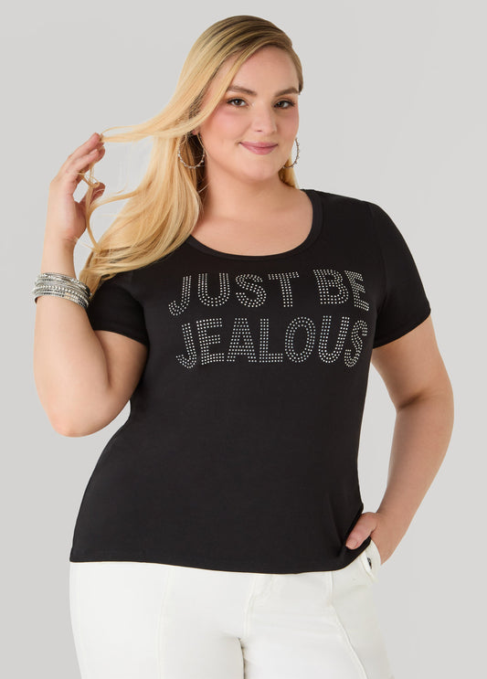Ashley Stewart Just Be Jealous Crystal Tee Black