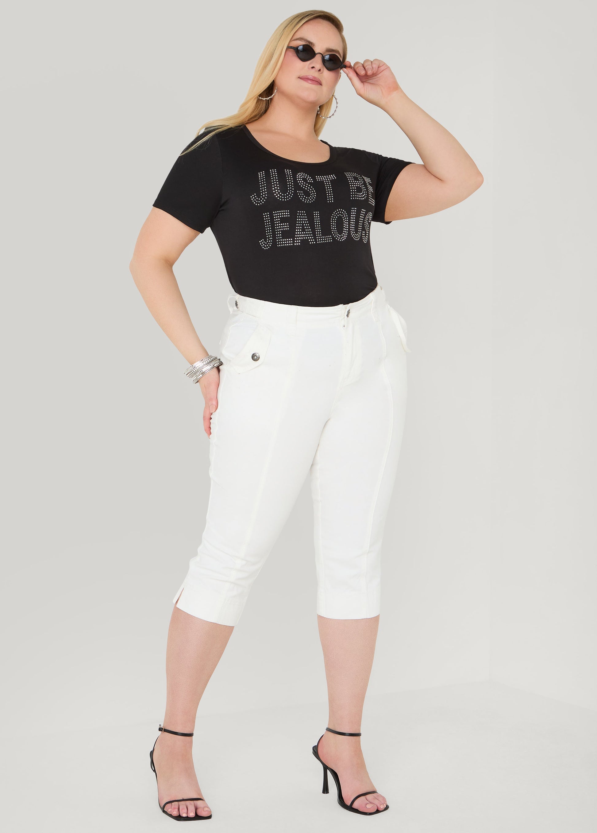 Ashley Stewart Just Be Jealous Crystal Tee Black