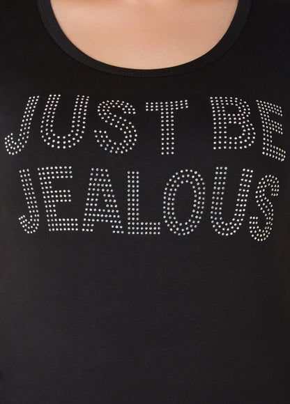 Ashley Stewart Just Be Jealous Crystal Tee Black