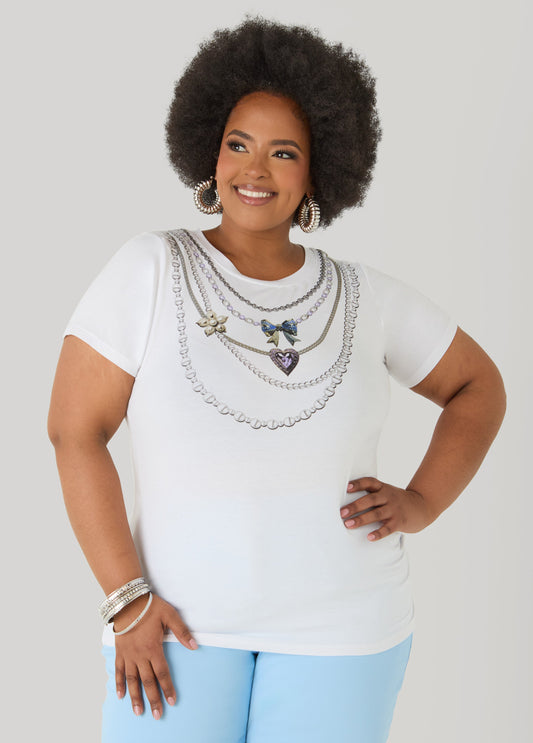 Ashley Stewart Necklace Graphic Tee White