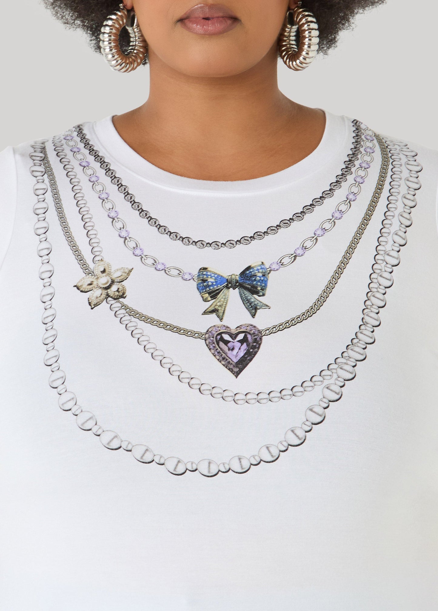 Ashley Stewart Necklace Graphic Tee White