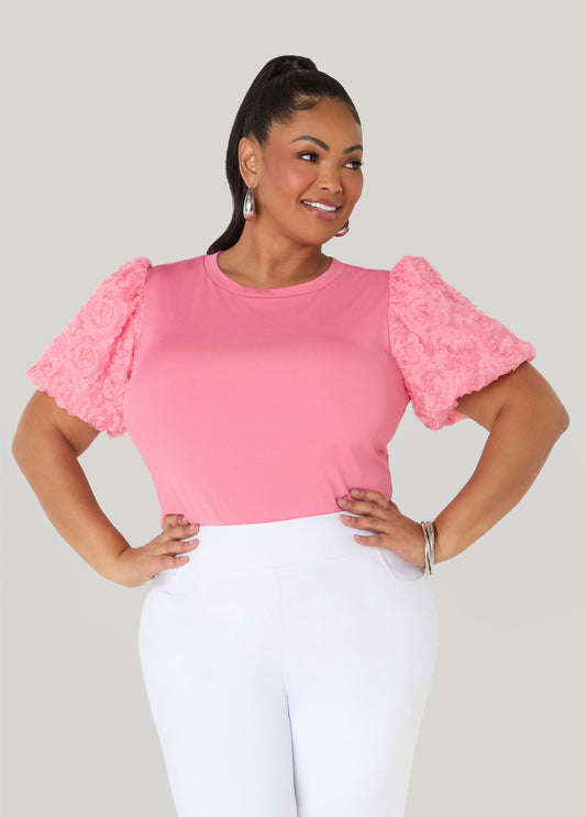 Ashley Stewart Rosette Puff Sleeved Top Confetti