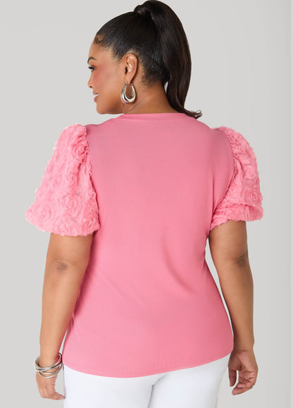 Ashley Stewart Rosette Puff Sleeved Top Confetti