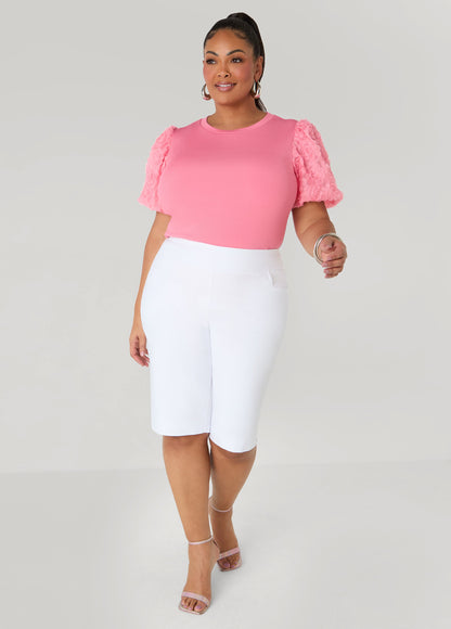 Ashley Stewart Rosette Puff Sleeved Top Confetti