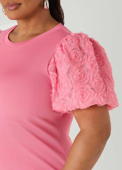 Ashley Stewart Rosette Puff Sleeved Top Confetti